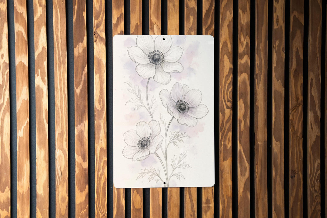 a drawing of three flowers on a wooden wall