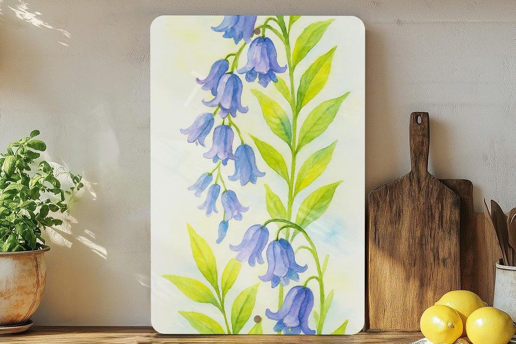 a painting of blue flowers on a white board