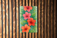 a painting of red flowers on a green background