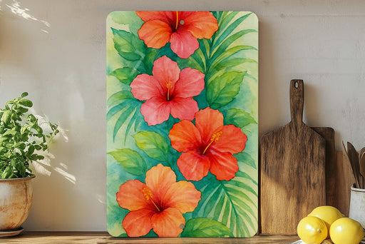 a painting of red flowers on a green background