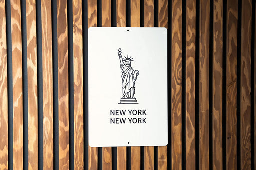 a new york sign on a wooden wall