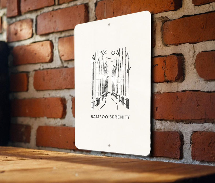 a sign on a brick wall that says bamboo serenity