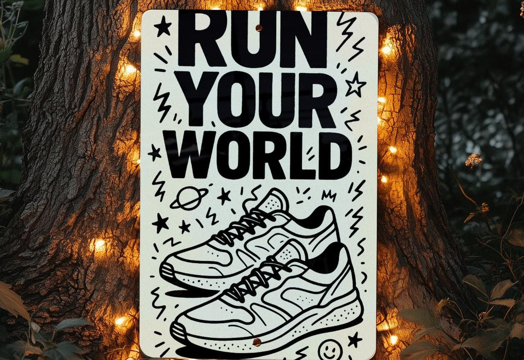 a sign that says run your world on a tree