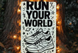 a sign that says run your world on a tree
