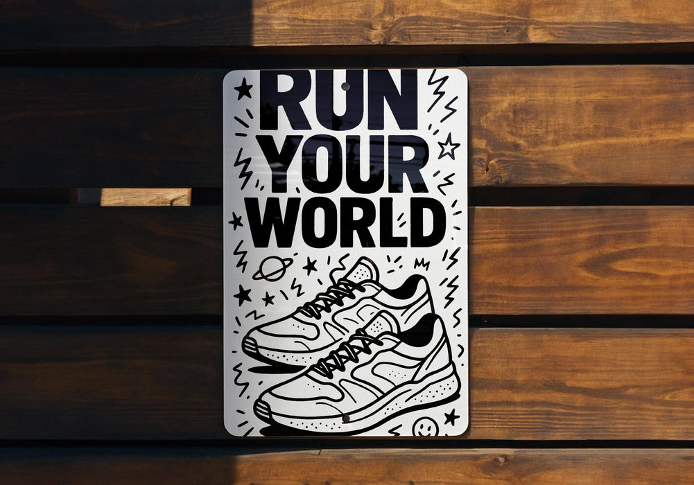 a sign that says run your world on it