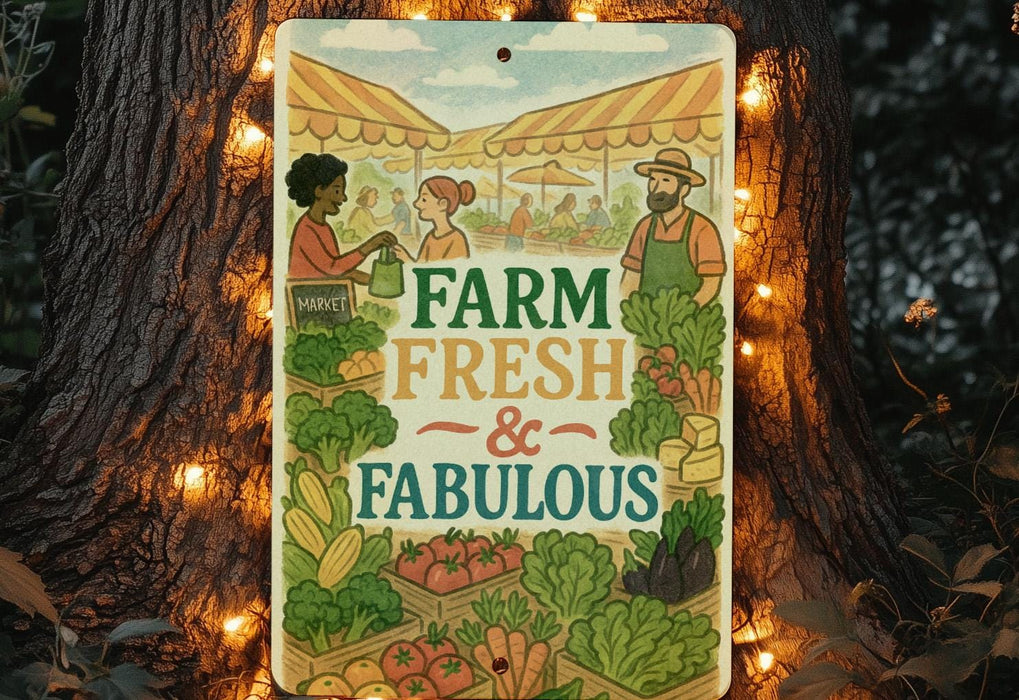 a sign advertising a farm fresh and fabulous