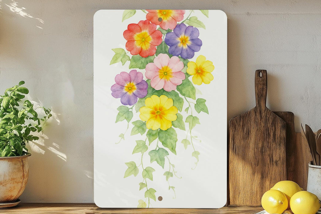 a painting of colorful flowers on a white background