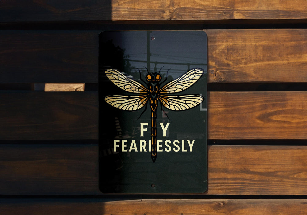 a sign on a wooden wall that says fly fearlessly