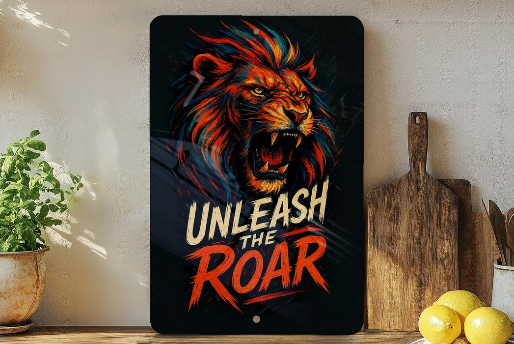 a picture of a lion with the words unleash the roar