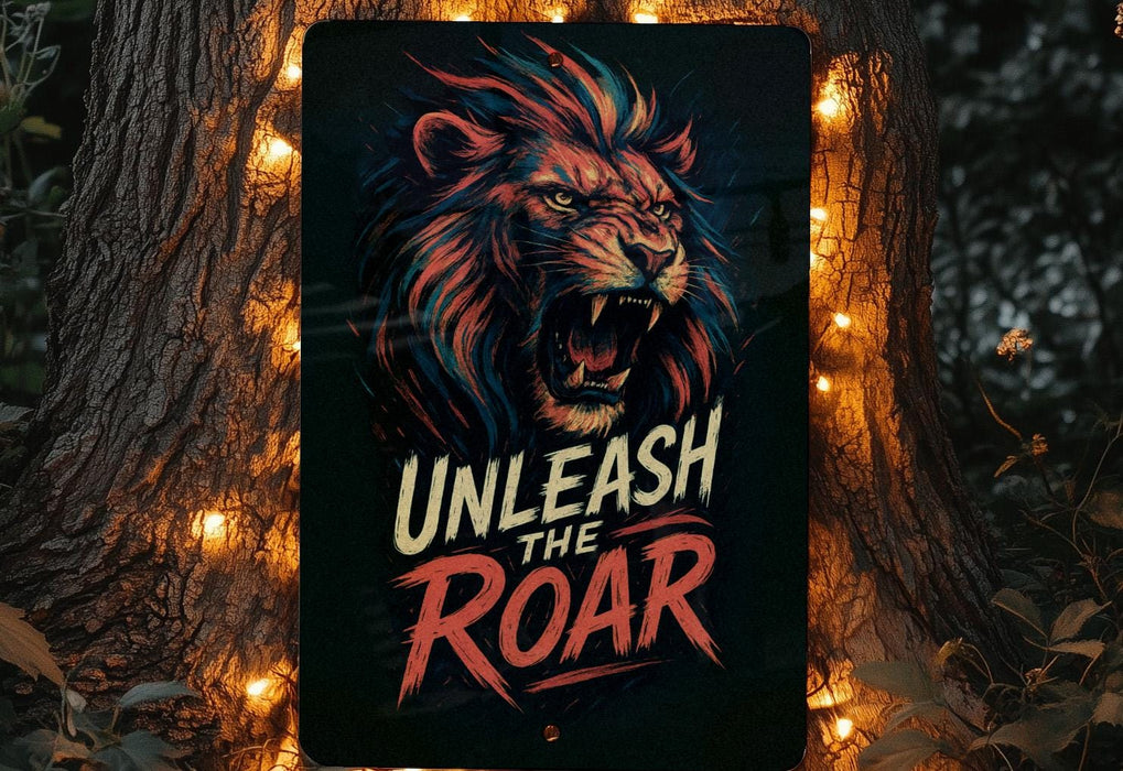 a sign that reads, unleash the roar