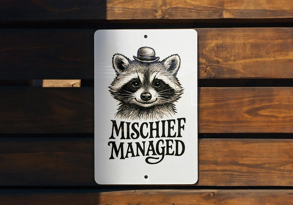 a sign on a wooden bench that says mischife managed
