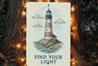 a sign that says find your light on a tree