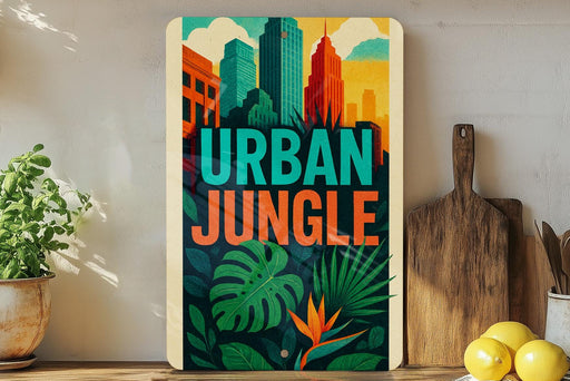 a picture of a poster of a city with the words urban jungle
