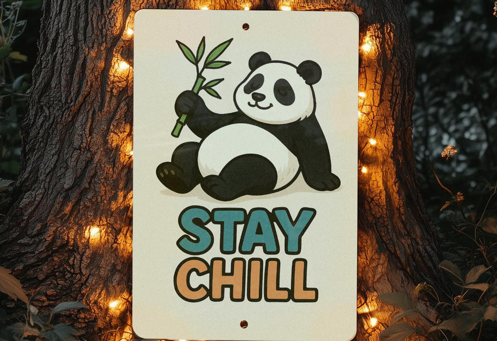 a sign that says stay chill on a tree