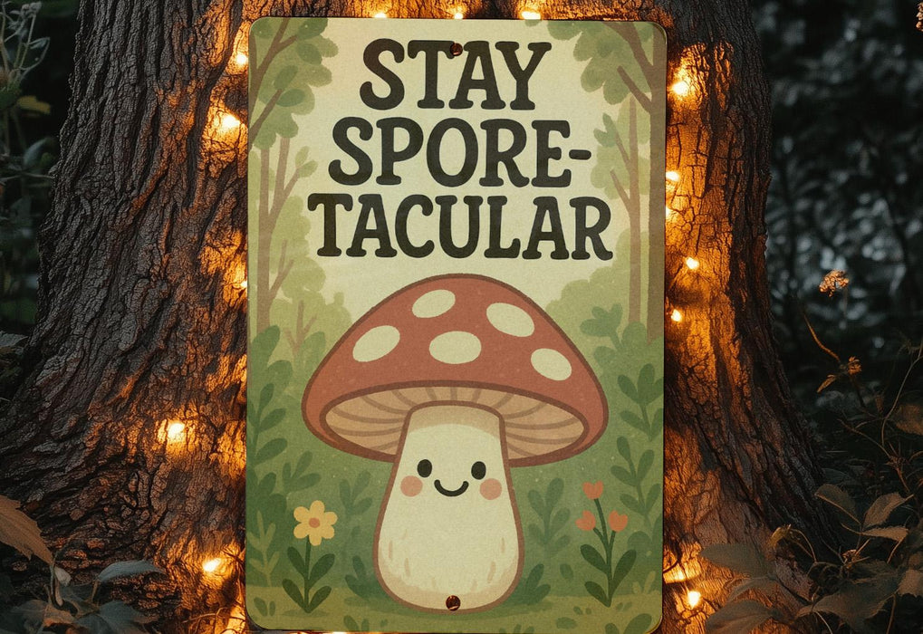 a sign that says stay spore - tacular on a tree