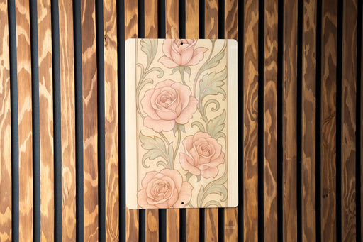 a wooden wall with a painting of flowers on it