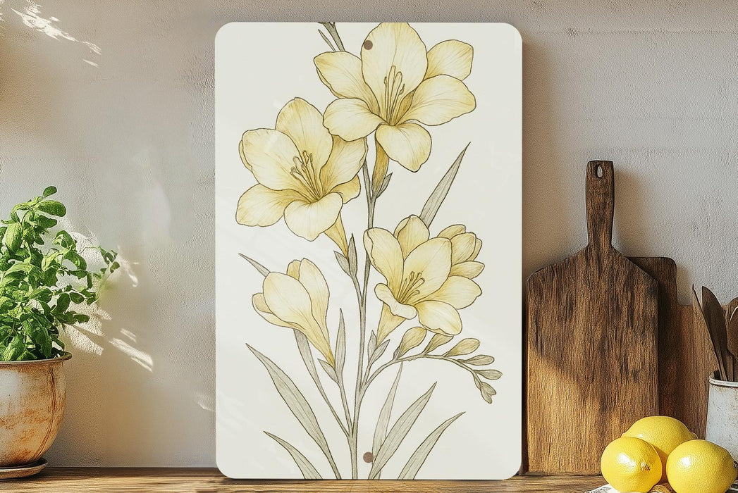 a painting of yellow flowers on a white background