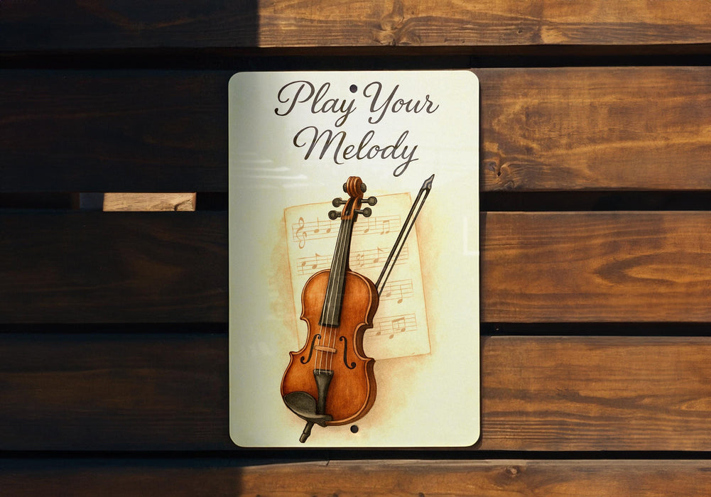 a picture of a violin on a wooden bench