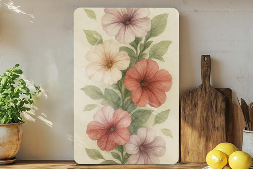 a painting of flowers on a wall next to a potted plant