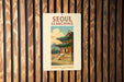 a sign on a wooden wall that says seoul searching