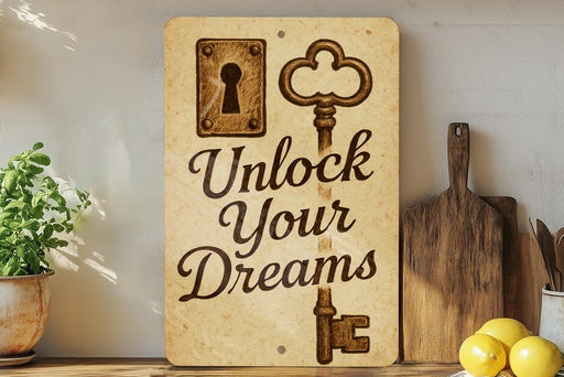 a wooden sign that says unlock your dreams