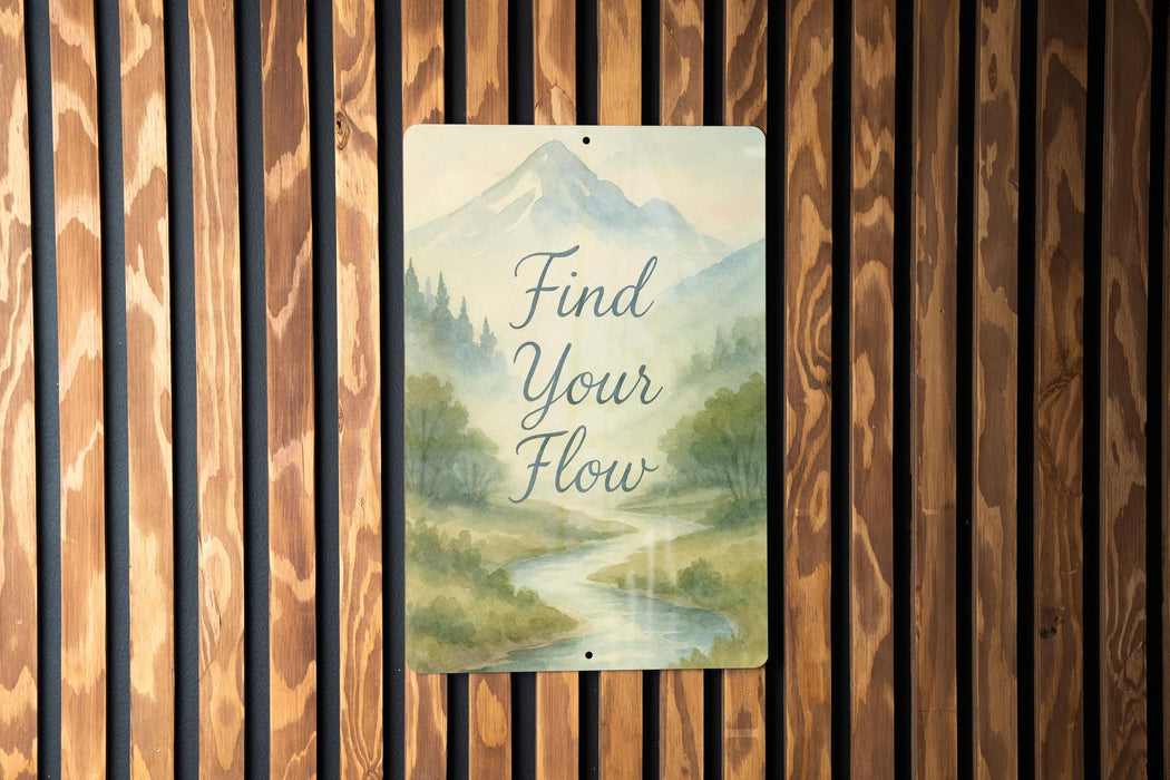 a wooden wall with a sign that says find your flow