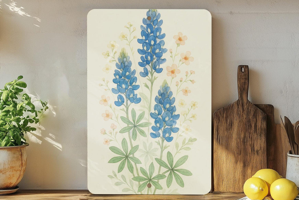 a painting of blue flowers on a white background