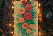 a painting of flowers is hanging on a tree