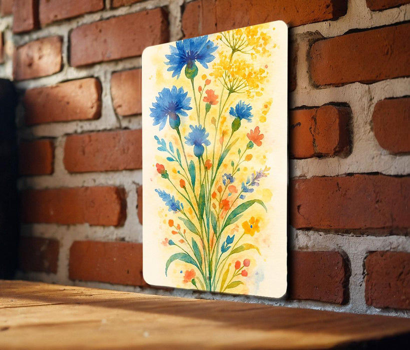 a painting on a brick wall of flowers