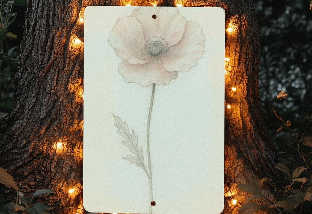 a picture of a flower is hanging on a tree