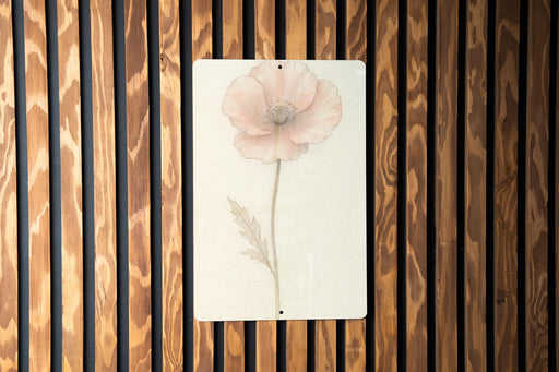 a picture of a flower on a wooden wall