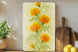 a painting of yellow flowers on a white background