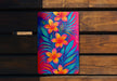 a colorful painting of flowers on a wooden bench