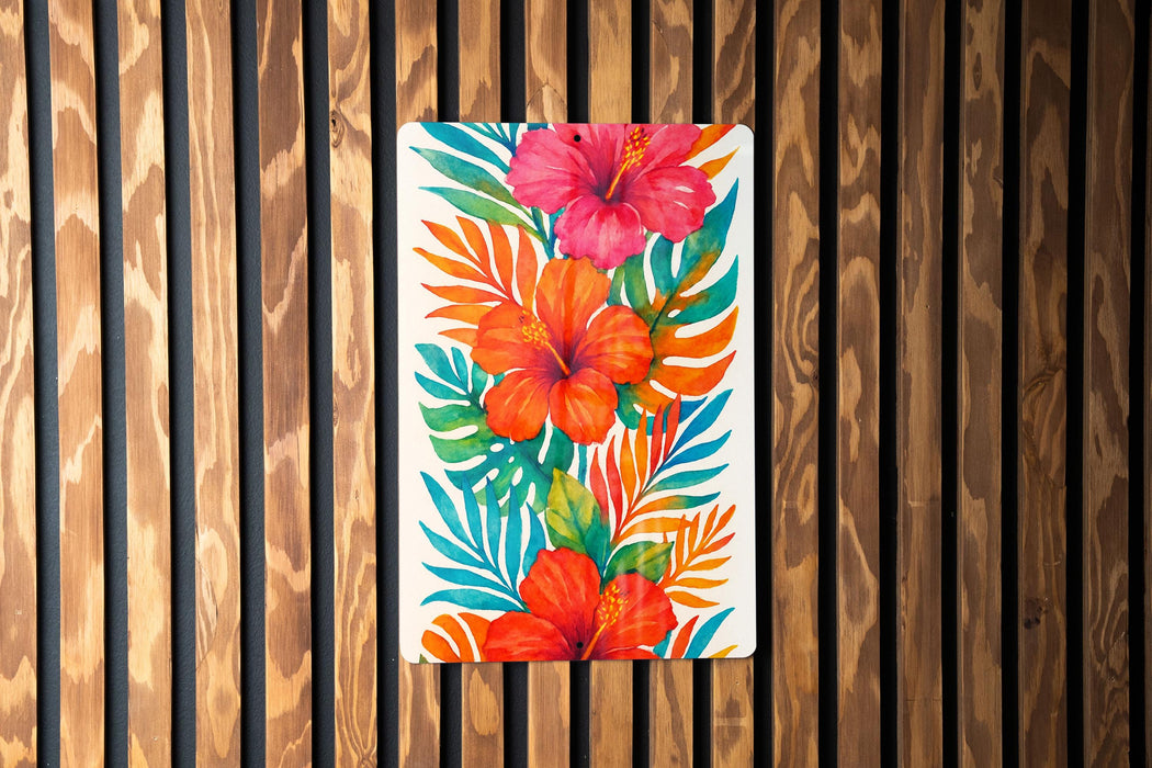 a painting of flowers on a wooden wall
