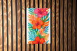 a painting of flowers on a wooden wall