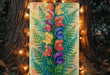 a painting of flowers is hanging on a tree