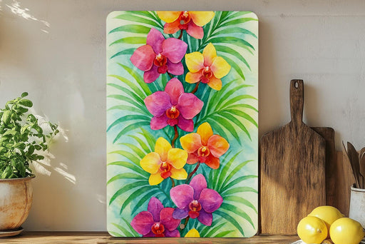 a painting of flowers on a shelf next to a potted plant