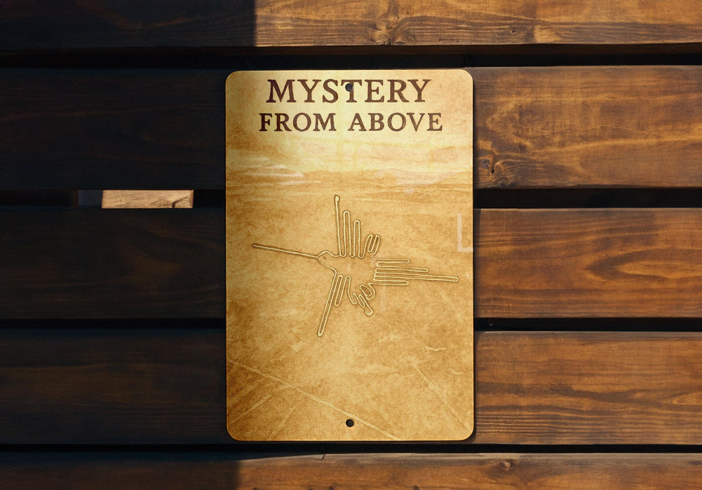 a wooden sign that says mystery from above