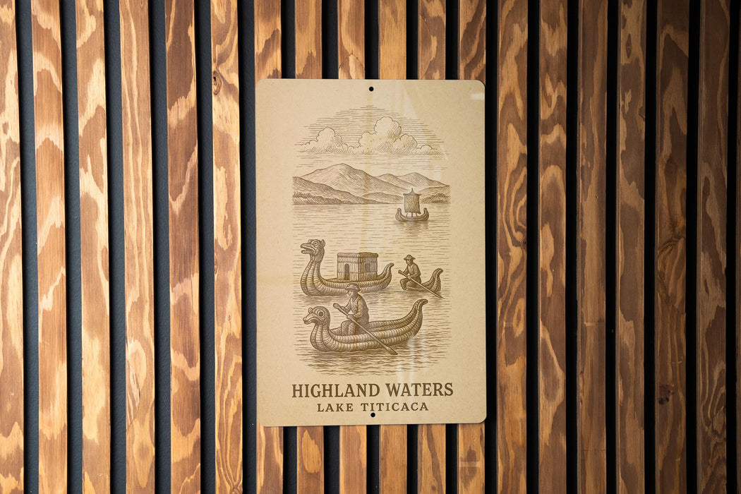 a sign on a wooden wall that says highland waters