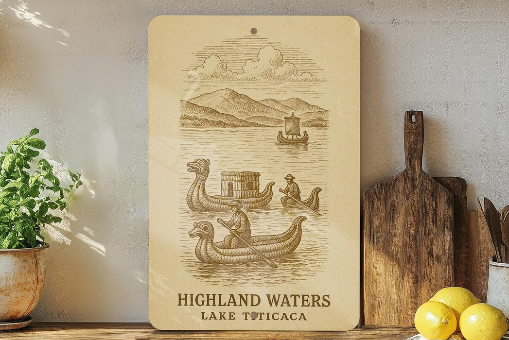 a picture of a sign that says highland waters lake titicaca