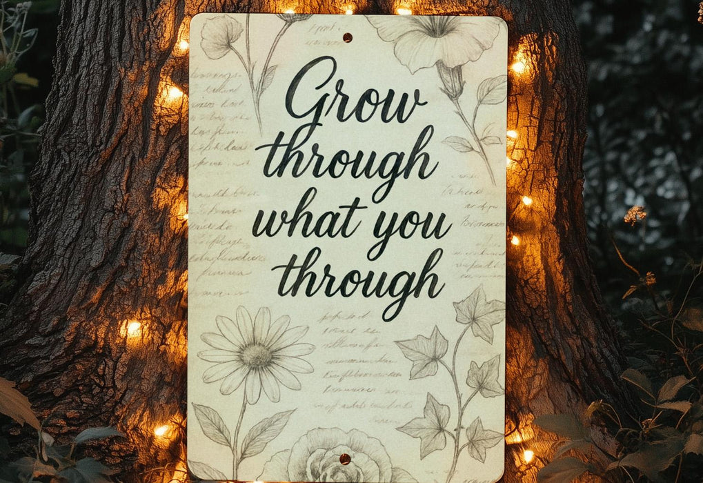 a sign that says grow through what you through