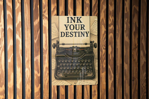 a book on a wooden wall with a typewriter