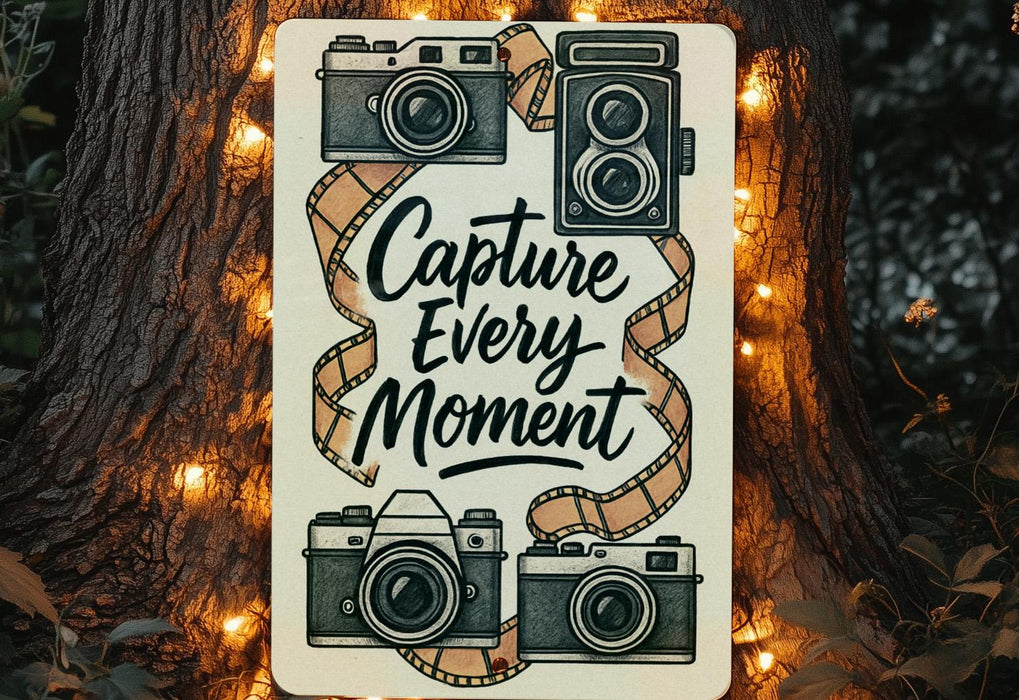 a sign that says capture every moment with a camera