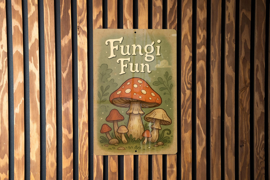 a picture of a mushroom on a wooden wall
