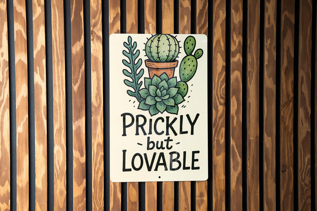a sign on a wooden wall that says prickly but lovable