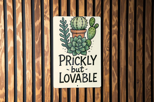 a sign on a wooden wall that says prickly but lovable