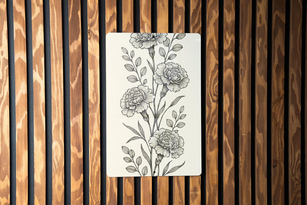 a picture of flowers on a wooden wall