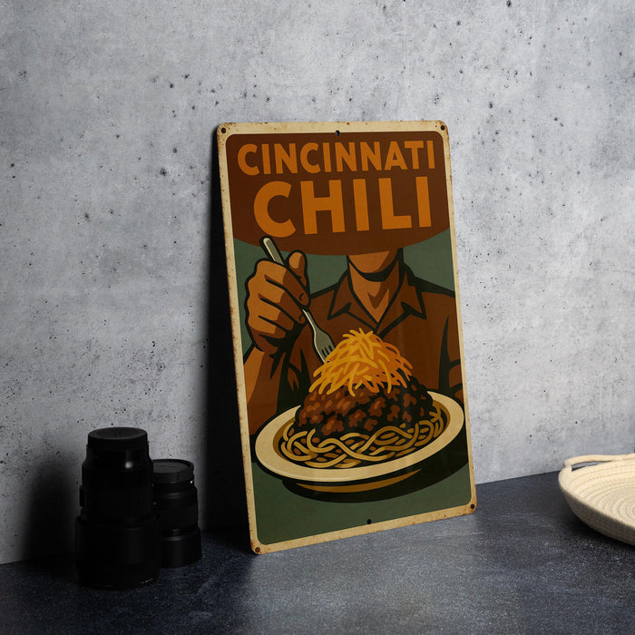 a poster of a man eating spaghetti with a fork