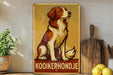 a picture of a dog sitting on a shelf