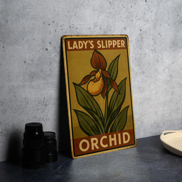 a picture of a lady's slipper orchid on a table